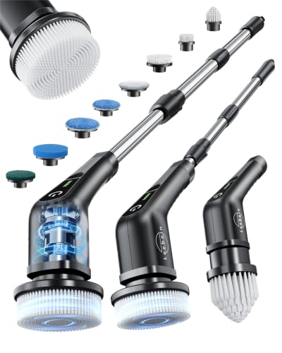 Image of Electric Spin Scrubber, Cordless Cleaning Brush for Bathroom, Home | 8 Replaceable Brush Heads, 90Min Runtime, 54 Inch Long Handle, IPX7 Waterproof, 2 Speeds for Bathroom Cleaner
