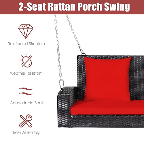Image of Patio Outdoor Double Seater Swing Chair Without Stand for Balcony, Garden | Weather Resistant Rattan & Wicker Hammock Jhula for Adults