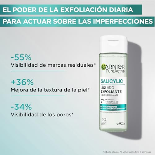 GARNIER Pure Active Salicylique Liquide exfoliant anti-imperfections Réduit la visibilité des pores de 34 % Convient aux peaux sensibles 120 ml