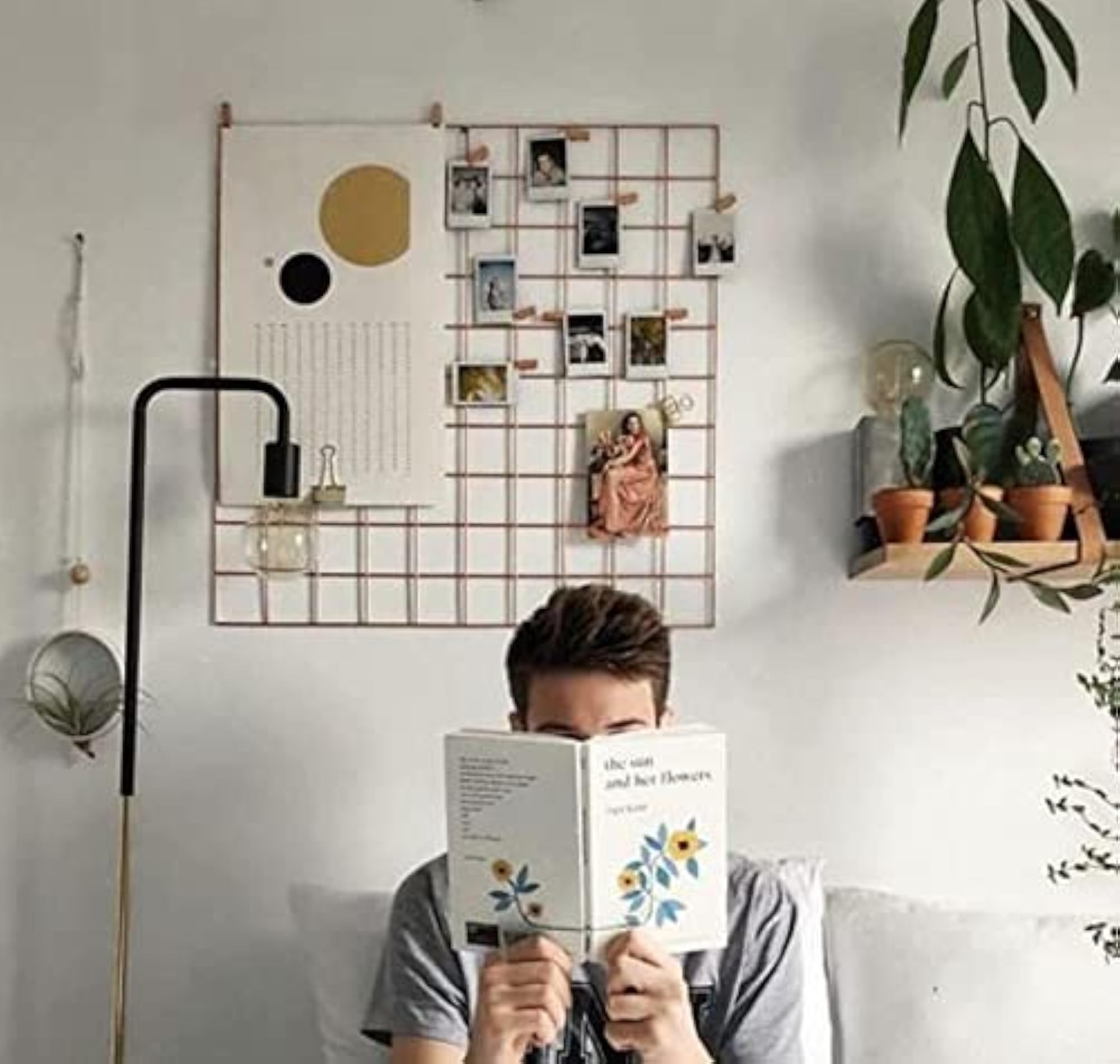 Metal Grid Wall Panel with Clips for Photo Display