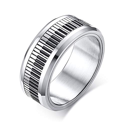 Asma Jewel House Rotatable Piano Key Ring Stainless Steel Band Stylish Spinner Band Music Lover Musician Gift Ring for Men/Boys