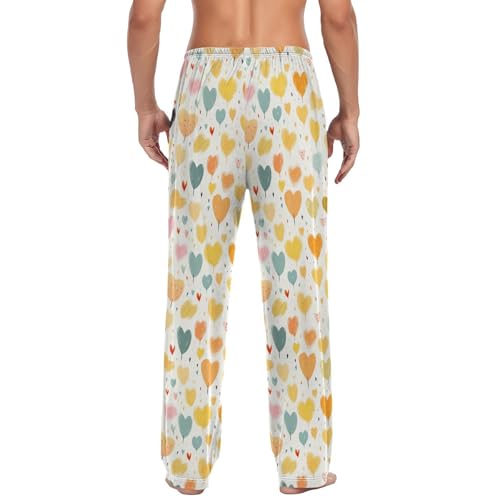 Men's Colourful Heart Pajama Pants with Elastic Waistband | Soft Lounge Sleepwear | Breathable Sleep Pants for Home（241）2