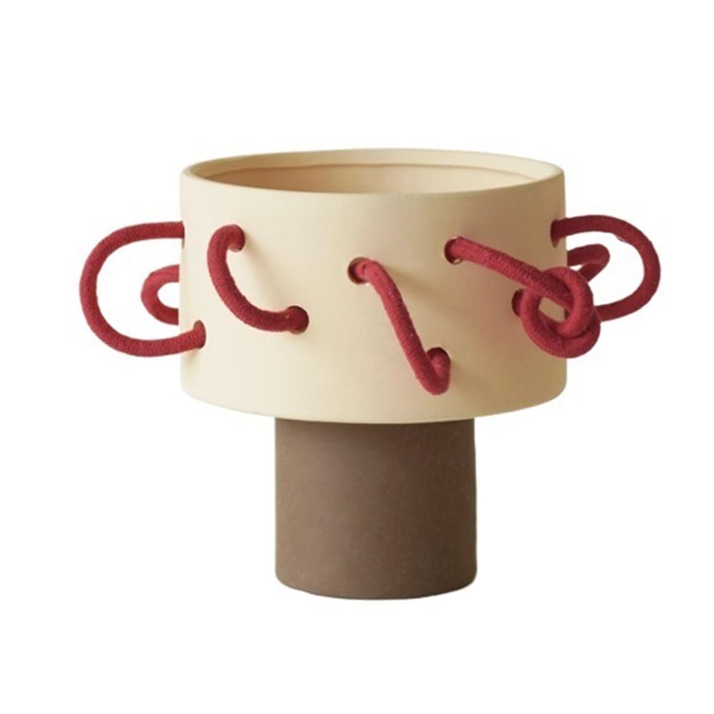 B3f7m4r9j2 Beige Vase Wide Mouth Ceramic Vase With Rope Decoration Hydroponic Fresh Flower Vessel Arranger(Beige)