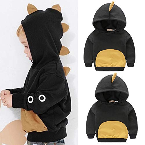 Fheaven Toddler Baby Boys Long Sleeves Sweater Dinosaur Hoodie Tops T-Shirt Kids Outwear Clothes (2-3 Years, Black)