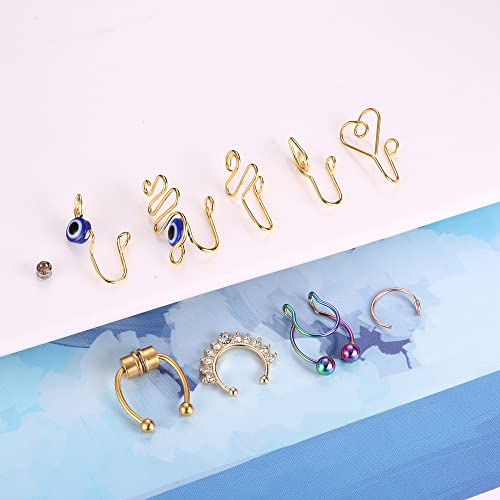 Ubgicig Fake Nose Rings For Women Fake Septum Nose Stud Rings Non-Piercing Clip On Nose Cuffs Stainless Steel Fake Nose Hoop Rings Non-Pierced Body Piercing Jewelry For Women Men #TOP6
