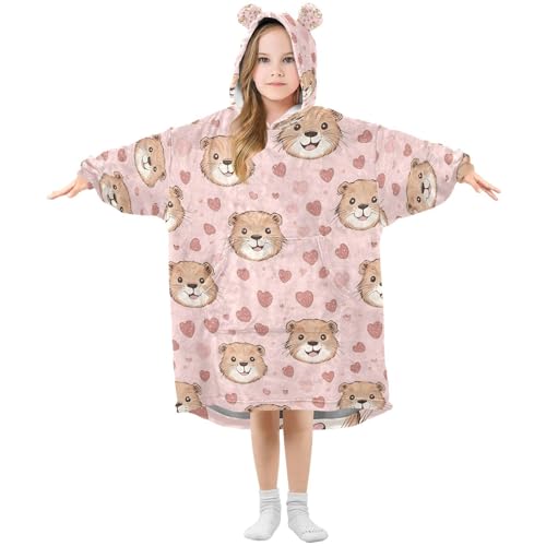Couverture à capuche enfant souris rose fraise en polaire chaude