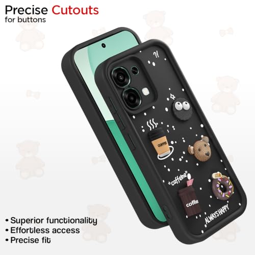 Image of Pikkme Back Cover for Oppo F31 5G / Oppo F33 5G | 3D Bear Silicone Cute & Fun Coffee Cartoon | Full Body Protection Bumper Case (Black)