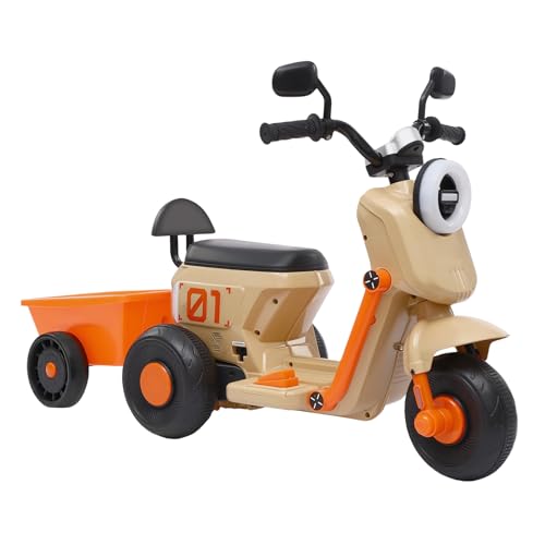Motocicleta eléctrica para niños con 3 ruedas, 3,23 – 4,83 km/h, hasta 50 kg, para niños de 2 a 6 años (sin batería de plomo) (beige)