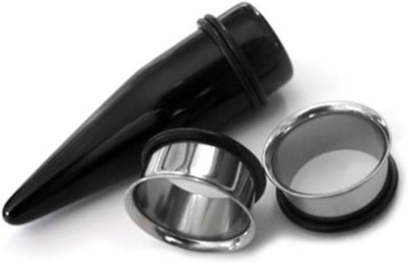 Urban Body Jewelry15mm Gauge Ear Stretching Kit - 1 Pair of Steel Plugs & 1 Black Acrylic Taper (3 Pieces)