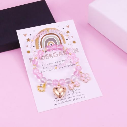 Image of First Day of Kindergarten Bracelets,First Day of School Bracelets for Mom and Daughter,Back to School Bracelet Pre-K Matching Heart Wish Adjustable Bracelet