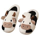 FAYUEKEY Cow Slippers for Women Men Fuzzy Slippers Indoor Ourdoor (Black, Adult, Women, 9, Numeric Range, US Footwear Size System, 10, Medium)