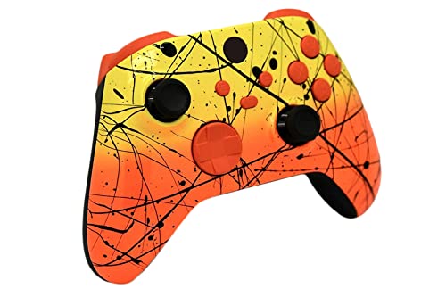 Image of Hand Airbrushed Fade Custom Controller Compatible with Xbox Series X /S & Xbox One (Series X /S Orange & Yellow W /Orange Inserts)