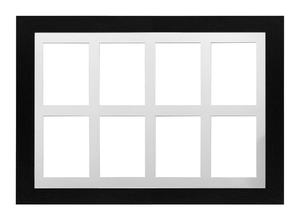 Black Frame 30x20' Multi Aperture Picture Frame with White Mount to fit (8x) 8x6' Photos with Perspex Sheet - Wall Mountable Landscape or Portrait