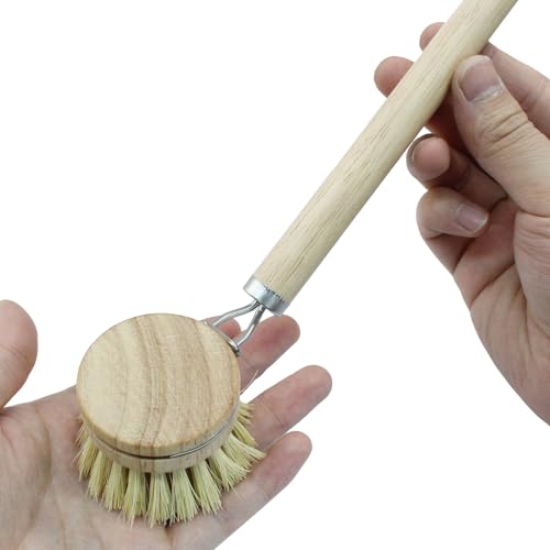 Image of 8 Pcs Wooden Dish Brush with Wooden Handle, Natural Wooden Scrub Brush Kitchen Brush(7 Pcs Dish Brush + 1 Pc Handle)