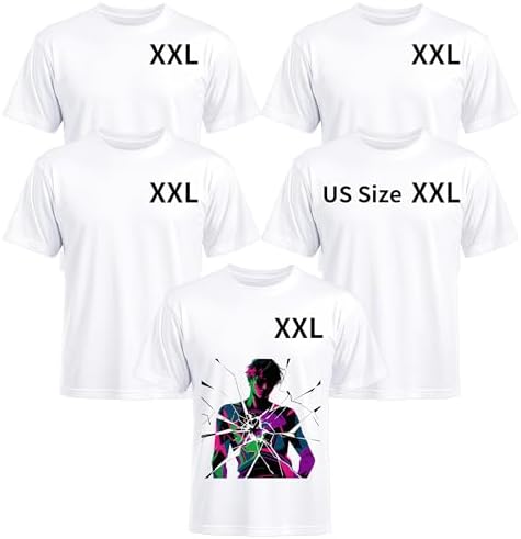 Joyclub 5 Pack Sublimation Blanks Bulk Wholesale White Polyester T Shirts for Heat Transfer Unisex Crew Neck Short Sleeve for Adults Women Men Embroidery Graffiti DIY (XXL)