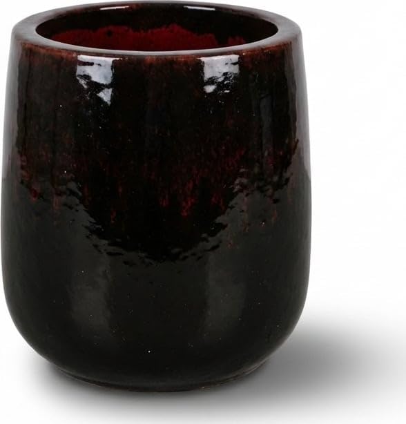 Provencelia Diane Keramiktopf Schwarz-Rot, Größe: XL - Durchmesser: 42 cm x Höhe: 49 cm, Winterfest, handgemacht, hochwertiger Pflanzkübel mediterran für Outdoor Indoor