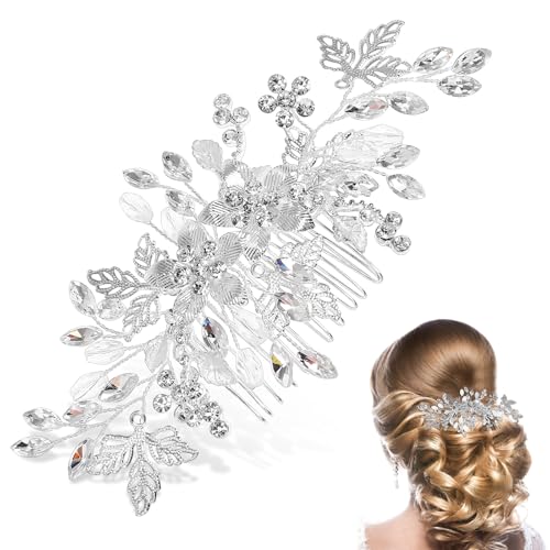 Healeved Rhinestone Hair Side Comb Bridal Flower Side Comb for Wedding Hair Accessories Crystal Wedding for Brides Women Prom Floral Headpiece
