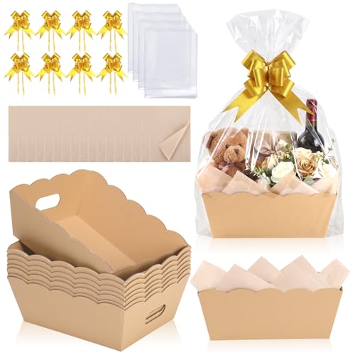 Image of Fuyoooo 8 Pack Kraft Gift Baskets Empty, 10 inch X 8 inch Scalloped with Handle