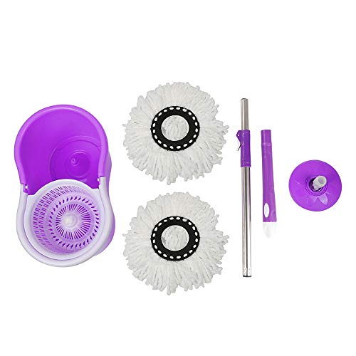 Bodenwischer,Wischmopp Set mit Eimer, Inklusive 1-Edelstahl-Moppstange, 1-Entwässerungseimer und 2-Wiederverwendbare Moppköpfe (lila) – Bild 3