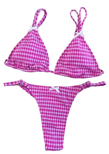 Image of Women's Sexy Thong Bottom Two Piece Bikini Double Shoulder Straps Cute Swimsuit Triangle Bathing Suit