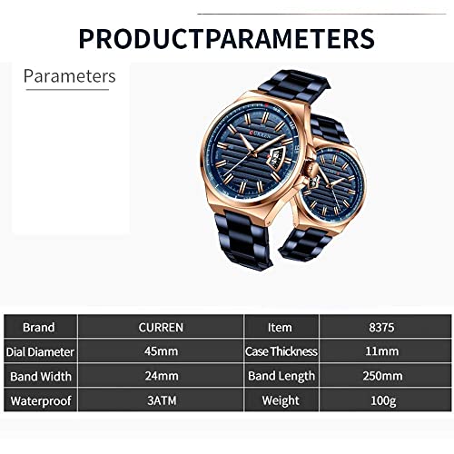 Anself Men Watch Fashion Business Calendar Luminous Hands Quartz Watch Classic Exquisite Alloy Case Stainless Steel Band Waterproof Wrist Watch