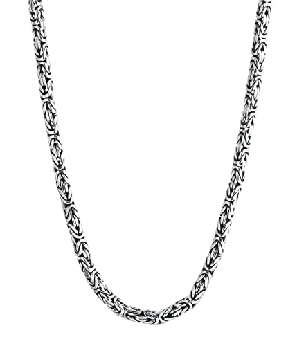 kuzzoi Necklace Men 925 Sterling Silver, Original Byzantine Cuban Chain, width 0.2 inches, length 19.69 inches - 23.62 inches, with Jewelry box - 345053