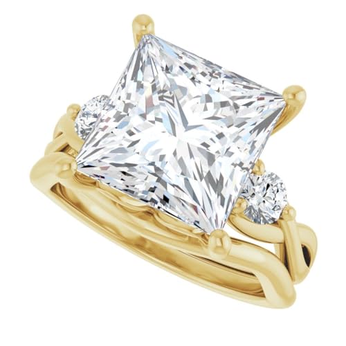 1-7 CT Moissanite Engagement Ring Colorless VVS1 10K 14K 18K Solid Gold & 925 Sterling Silver 3 Stone Moissanite Bridal Ring Christmas Gift For Women (Yellow, Main Stone :- Princess | 5.00 Carat) -  LOVE BAND