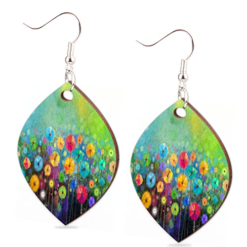 Pendientes de madera para mujer y niña, diseño de diente de león, ligeros, colgantes en forma de lágrima, pendientes de gota de moda coloridos Cover