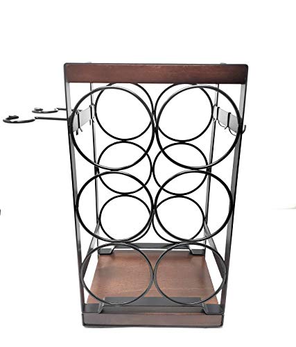 ComfyHouse Rustic Wood Countertop Wine Rack 5 Bottles with Wine Glass Holder/No Assembly…