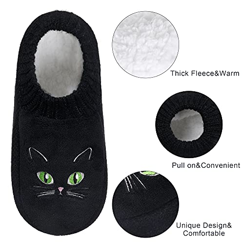 Slipper Socks for Women-Winter Cozy Soft Non-Slip Fleece-Lined Knit Black Bedroom Socks-Cat Gifts for Lady3