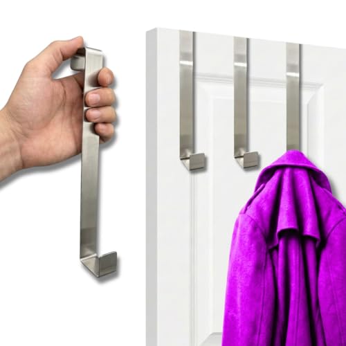 3 Cabides, Ganchos de porta, para pendurar roupas, casacos, toalhas, bolsas e guirlandas, enfeites de Natal em Aço Inox, escovado Encaixa Sem furos, 30cm
