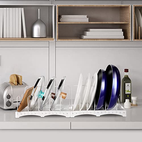 Zvonema Pot And Pan Organizer For Cabinet, Expandable Pan Organizer Rack & Pot Lid Organizers With 10 Adjustable Compartment For Kitchen Cabinet Pantry Storage, White #TOP6