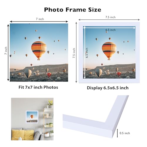 Image of JCJMY 7x7 Picture Frame White for Wall Hanging or Tabletop, Wall Mounting Horizontally or Vertically, 7 x 7 Square Wall Gallery Poster Photo Frame with Shatter Resistant Plexiglass, White