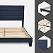 Queen Size Bed Frame, Upholstered Platform Bed with Headboard, Strong Wood Slat Support, Mattress Foundation, No Box Spring Needed, Blue