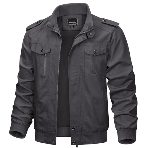 Image of TACVASEN Men's Lightweight Military Cotton Jacket Casual Windbreaker Coat | with zipper and hidden snap,stand collar,multi pockets,tactical m65 field cargo outerwear for winter & fall,utility windproof