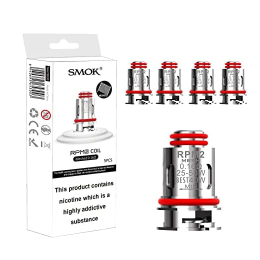 SMOK RPM 2 Replacement Coils, 0.16 Ohm, Mesh Coils, High-Performance, Rich Flavor, Dense Vapor Production, Works With RPM C, IPX 80, Nord 4, RPM2, SMOK Vaping Coils, Pack of 5, No Nicotine