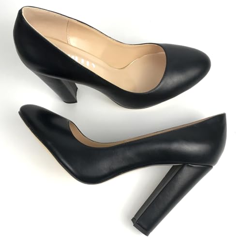 Round Toe High Heel Pumps for Women Ladies Elegant Office Work Career Heels Block Heel Black Customized Shoes2