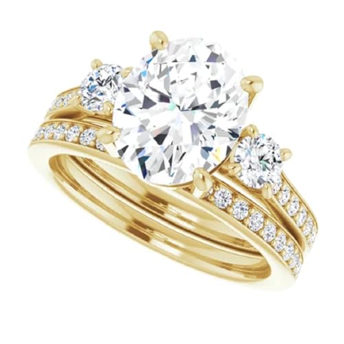 10K/14K/18K Solid Yellow Gold Handmade Engagement Ring, 1-3CT Oval Cut Moissanite Solitaire Ring, Diamond Wedding Ring Set for Women/Her, Anniversary/Propose Ring, VVS14