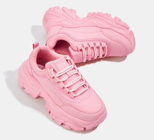 Image of K KIP WOK Chunky Sneakers for Women Fashion Platform White Leather Casual Dad Shoes Comfortable Wedge Walking Sport Sneakers
