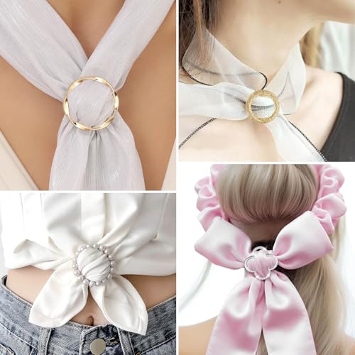 10 Pcs T-shirt Tie Clips, Silk Scarf Ring Clip for Women Fashion Metal Round Circle Clip, Clothes Corner Knotted Button Shirt Buckle with 1 Storage Bag4