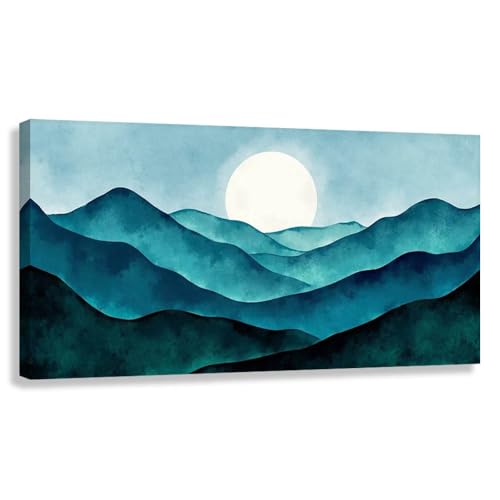 Novup Abstract Landscape Wall Art Moonlit Mountains Canvas Print Decor