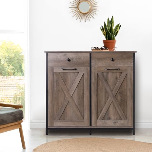 MAMIZO Double Tilt Out Trash Cabinet 10 Gallon*2,Kitchen Garbage Cabinet,Pet-Proof Standing Hidden Dual Laundry Sorter,W/Hideaway Drawer,for Kitchen,Living,Dining Room (Greige) - Thumbnail 7