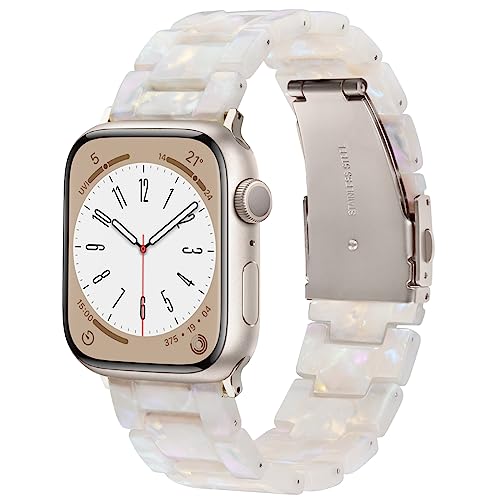 V-MORO Resin Bands Compatible with Apple Watch Series 11/10 Band 46/45/44/42mm Starlight Buckle Fashion Lightweight iPhone Watch Strap Wristband for iwatch Series 9/8/7/SE/6/5/4/3/2/1(Aurora Whtie) by V-MORO - Used condition - US$18.31