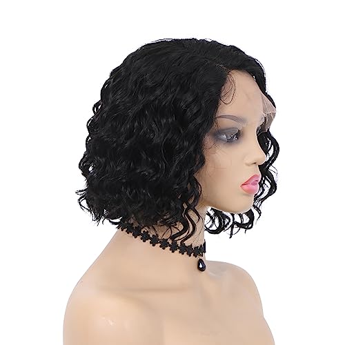 Wiger Short Curly Lace Frontal Wigs For Black Women Human Hair Black Curly African American Woman Lace Wig Finger Wave Side Part Black Wigs 10 Inch For Daily #TOP5