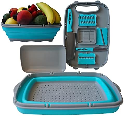 Collapsible Cutting Board and Colander 9 IN 1 Multifunctional Set Durable Space Saving Easy to Clean Machine Washable for Kitchen Apartments Dorms Park Picnic Beach Camping Traveling RV