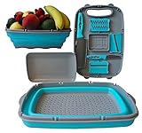 Cutting Board with Foldable Colander 10-in-1 Multipurpose Set Sturdy Compact Space-Saving Easy Cleaning Machine Washable Ideal for Kitchen Apartments Dorms Parks Picnics Beach Camping Travel RVs