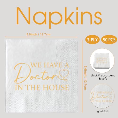 SWEETTALA We Have A Doctor In The House Napkins, 50 Pack White and Gold Doctor Graduation Cocktail Napkins, Class of 2025 Medical School Graduation Party Supplies Decorations, 3 Ply by SWEETTALA - Image 2