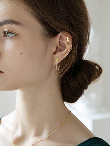 Yadoca 4 Pairs Copper Chain Stud Earrings Set For Women Cz Dangle Earrings Ball Stud Earring Bar Stud Earrings Huggie Hoop Piercing Earrings Stainless Steel Ear Pins Gold #TOP4