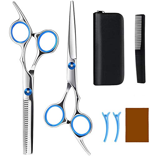 Yeuligo Professional Hair Cutting Scissors 7 Pcs Set, Home Hairdressing Scissors Kit, 440C Stainless Steel Hair Cutting Scissors and Thinning Shears for Women, Men, Kids, Pet, Home, Salon, Barber