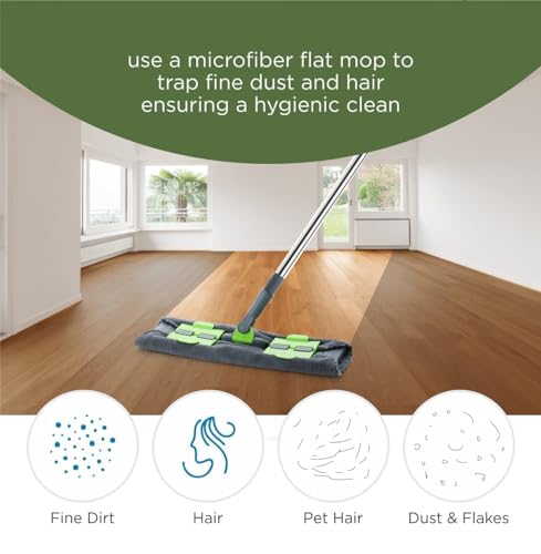 Image of Flat Microfiber Floor Mop with Adjustable Handle | Wet & Dry Cleaning Mop for Tiles, Wood & Marble | Reusable Washable Mop Pads | 360 Rotating Head | Home Cleaning Tool